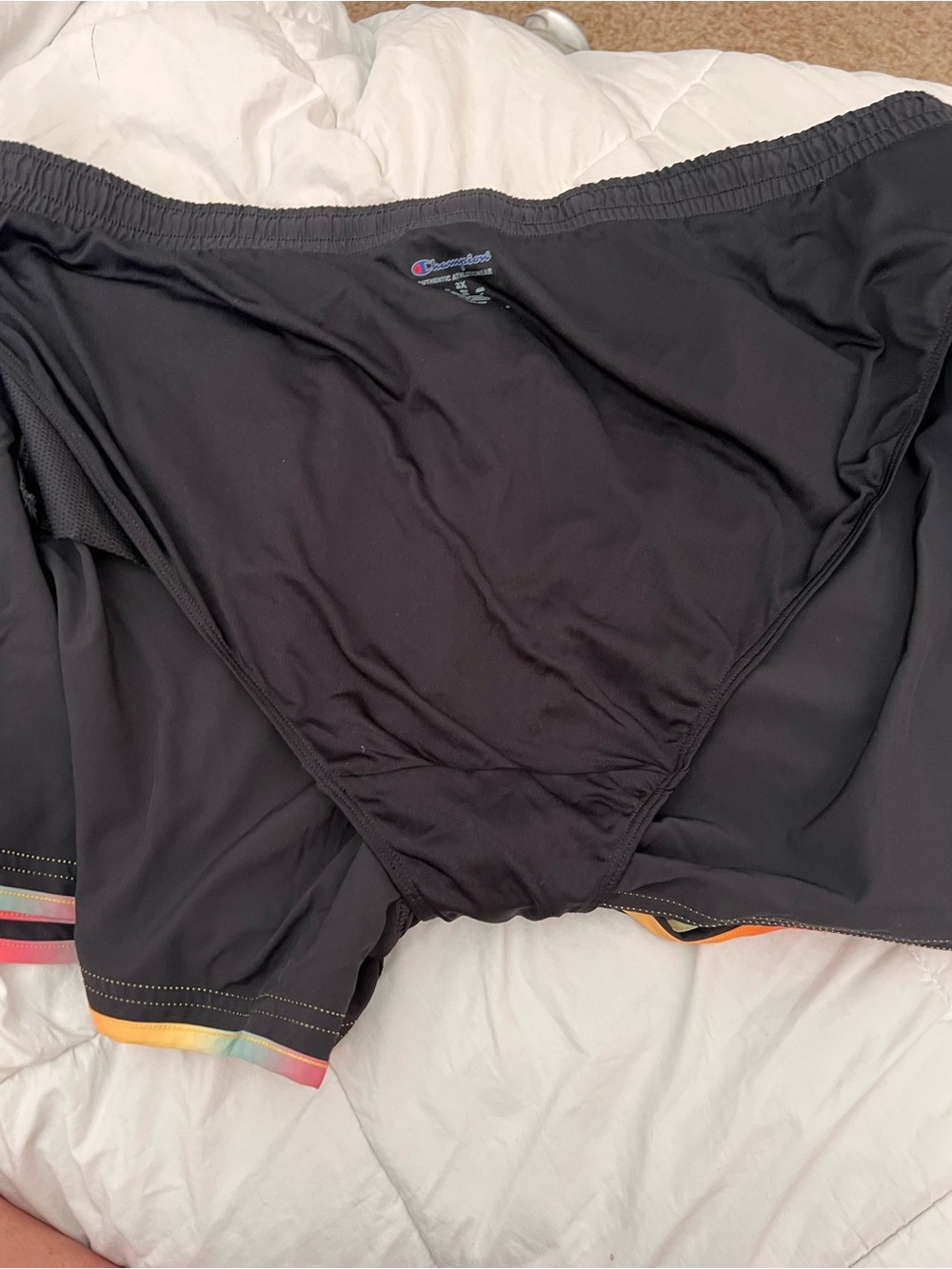 Champion 3X Black Athletics Shorts with Rainbow Stripe Trim - Picture 13 of 14